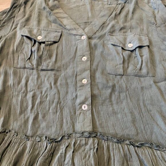 Derek Heart green rayon button front pullover women's shirt size large - Picture 2 of 8